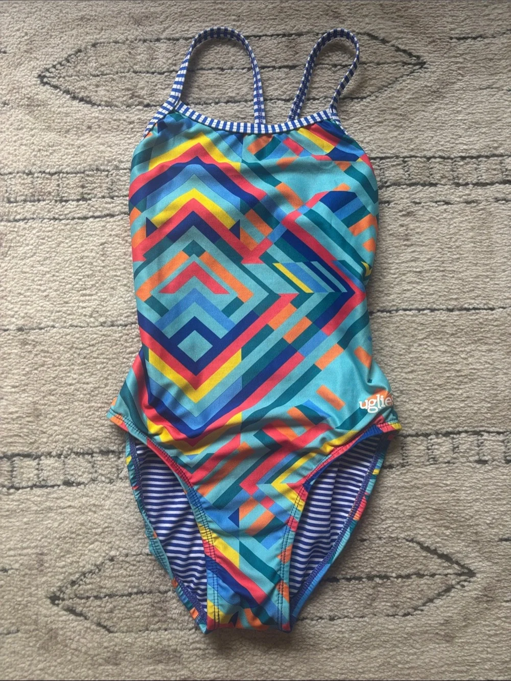 Dolfin Uglies Girls' Multicolor Geo Stripe One-Piece Swimsuit - Blue Base